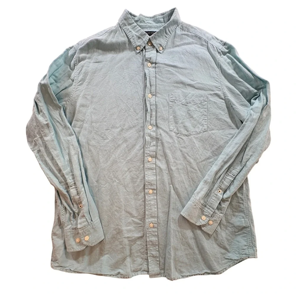 Banana Republic Button Down Shirt Mens XL Green Linen Cotton Blend Long Sleeve